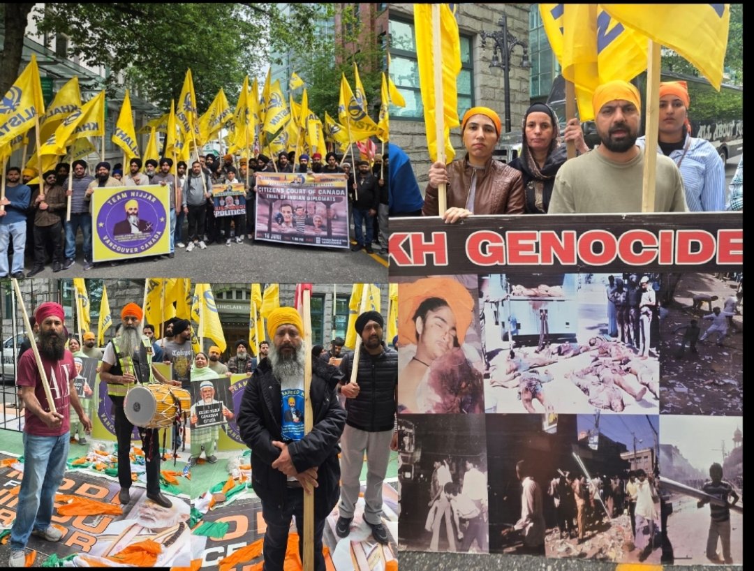 ਵੈਨਕੂਵਰ ‘ਚ ਕੈਨੇਡੀਅਨ ਸਿੱਖਾਂ ਵਲੋਂ ਭਾਰਤੀ ਕੌਂਸਲੇਟ ਦਾ ਘਿਰਾਓ, ਨਿੱਝਰ ਮਾਮਲੇ ‘ਚ ਕੈਨੇਡਾ ਸਰਕਾਰ ‘ਤੇ ਵੀ ਉਠਾਏ ਗਏ ਤਿੱਖੇ ਸਵਾਲ  👉 “ਜੇ ਕਾਤਲ ਬੇਨਕਾਬ ਹਨ ਤਾਂ ਗ੍ਰਿਫ਼ਤਾਰੀਆਂ ਕਿਉਂ ਨਹੀਂ?” — ਵੈਨਕੂਵਰ ਪ੍ਰਦਰਸ਼ਨ ‘ਚ ਗੂੰਜੇ ਸਵਾਲ